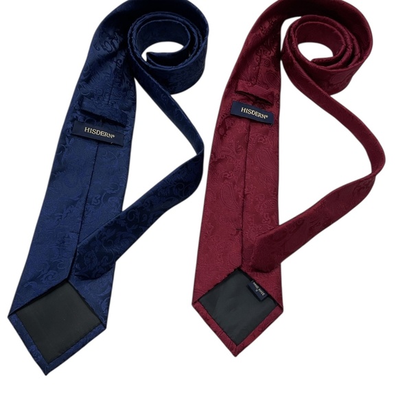 2 HISDREN Blue/Burgundy Paisley Silk LUXURY Tie HANDMADE - Picture 2 of 8